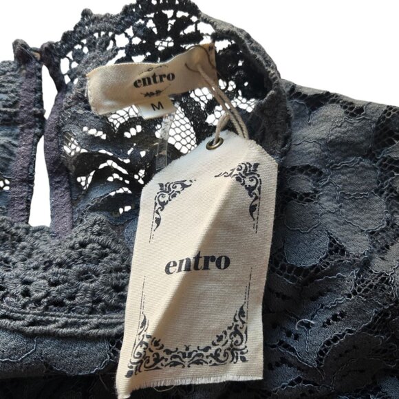 Entro NWT Womens Medium Lace Bodice Dress With Ruffle Front and Lace Sleeves - Picture 4 of 7